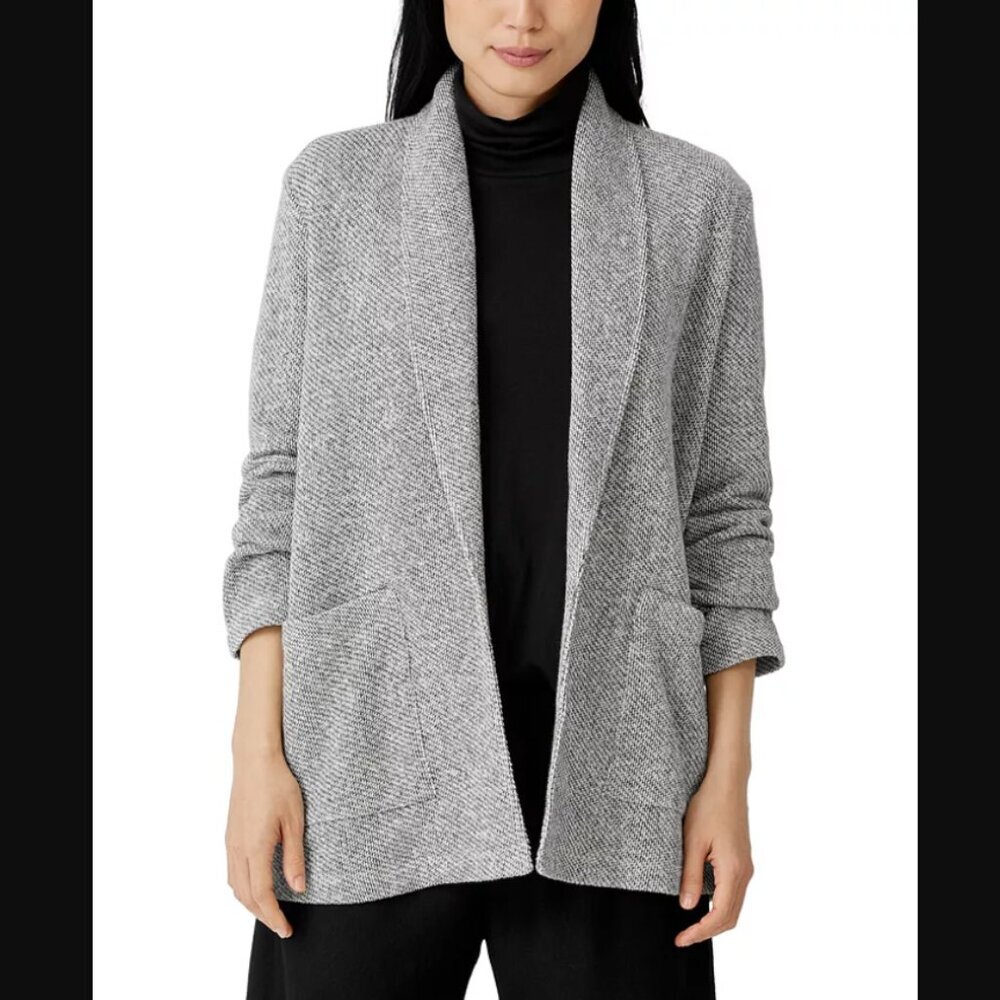 Eileen Fisher Organic Cotton Terry Shawl Collar Jacket in Ash (XL)